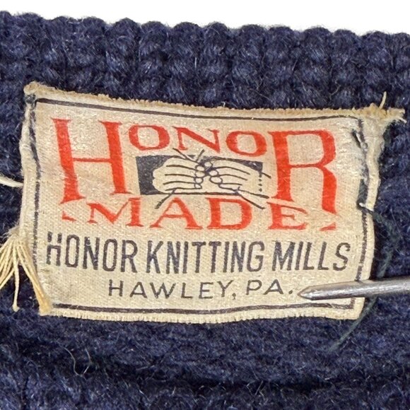 Vintage 1950s Honor Made Wool Sweater Navy Blue Medium Size Mens Knit Pullover - Picture 5 of 7